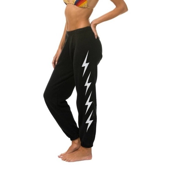 Aviator Nation Women's Sweatpants 4 Bolt Black Charcoal Pull On Tapered RARE XS